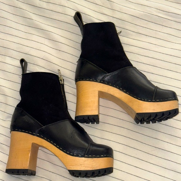 SWEDISH HASBEENS black leather shearling boot - Picture 1 of 7